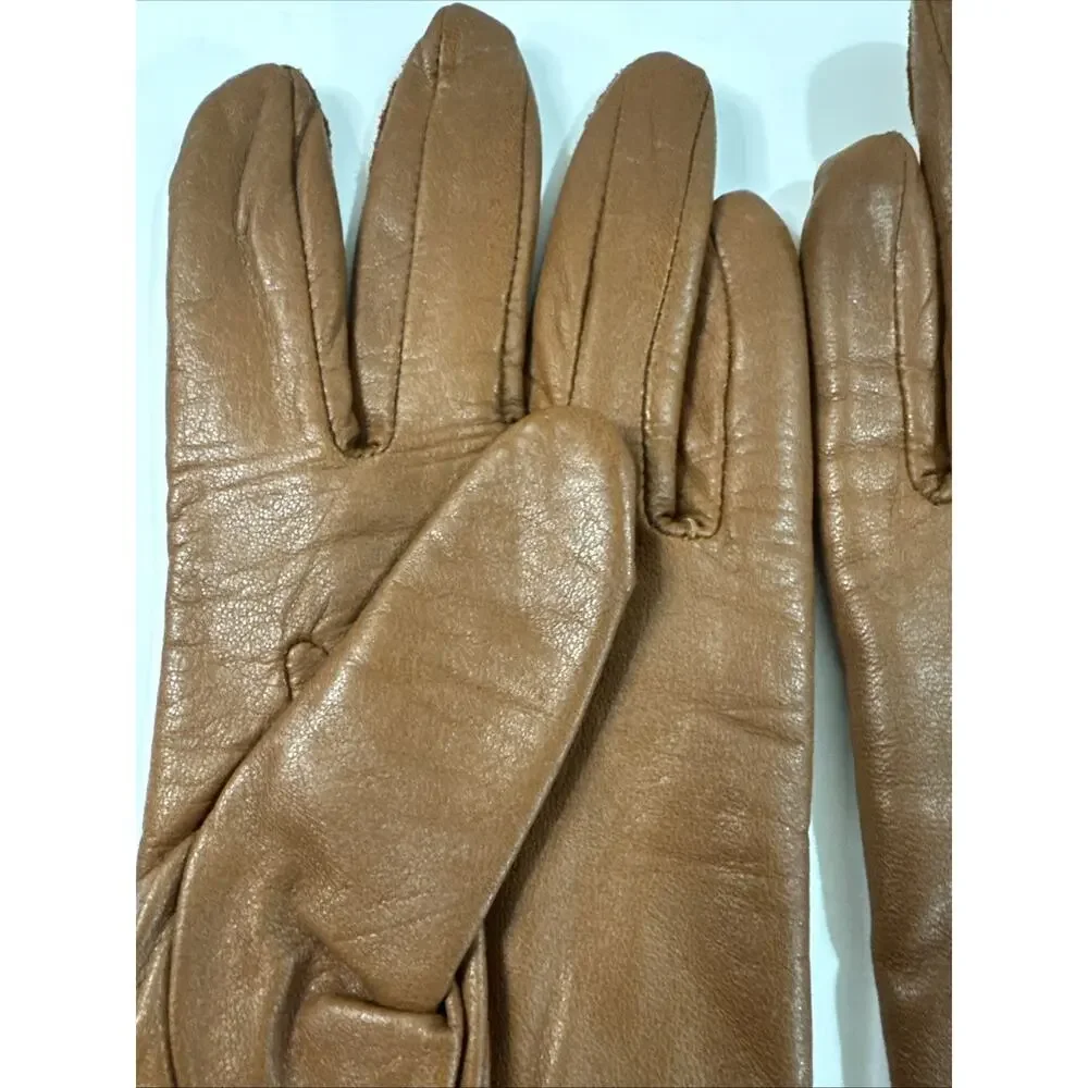 Vintage Grandoe Women’s Brown Leather Gloves Size M